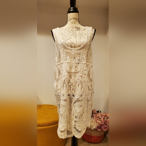 Simply Couture Other - Elegant Beige  Lace Dress / Swimware Coverup.Size M.